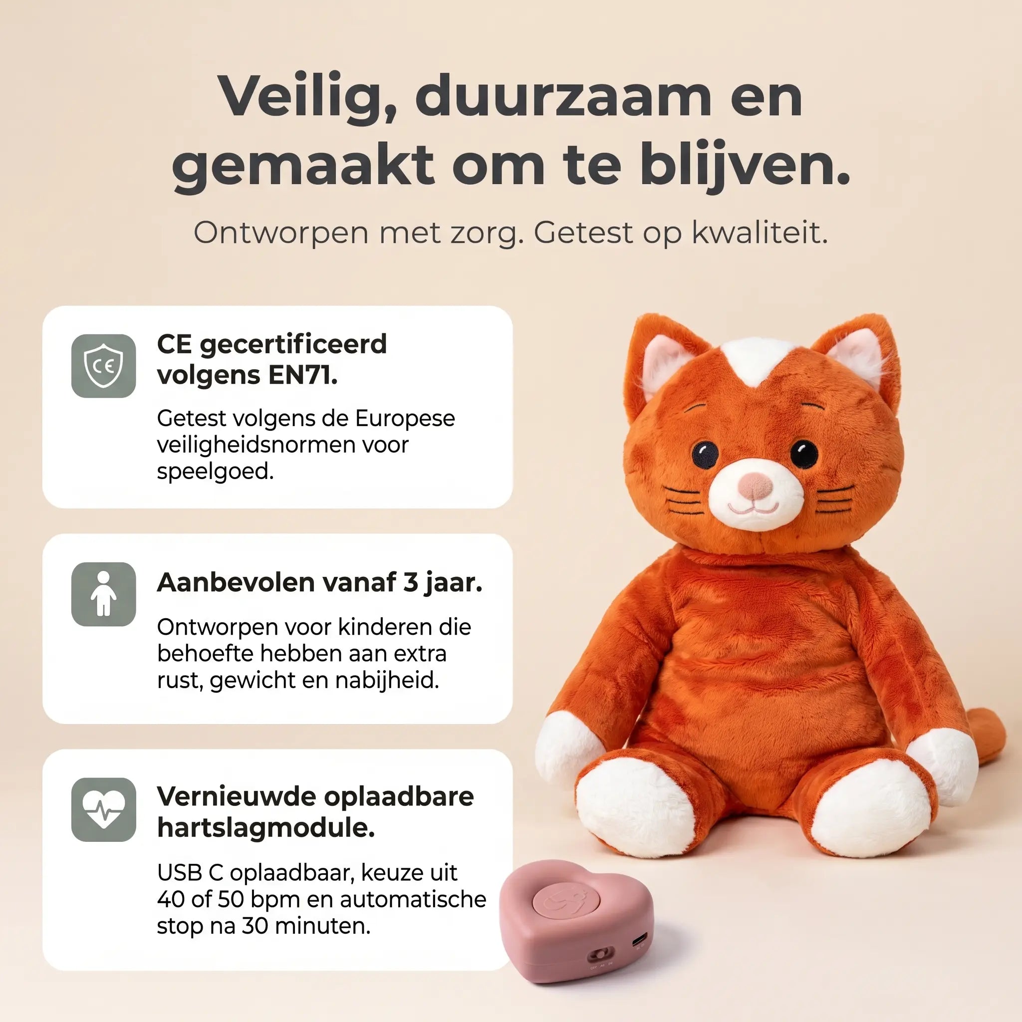 Verzwaringsknuffel met hartslag — Kiki de Kat (Copy)